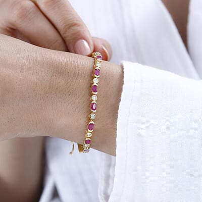 Montepuez Ruby and Moissanite Art Deco Bracelet in 18K Vermeil Yellow Gold Over Sterling Silver (6.50 In) 5.00 ctw