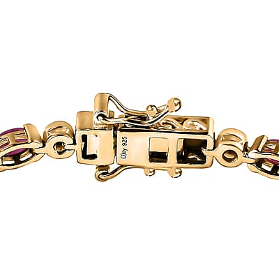 Montepuez Ruby and Moissanite Art Deco Bracelet in 18K Vermeil Yellow Gold Over Sterling Silver (6.50 In) 5.00 ctw