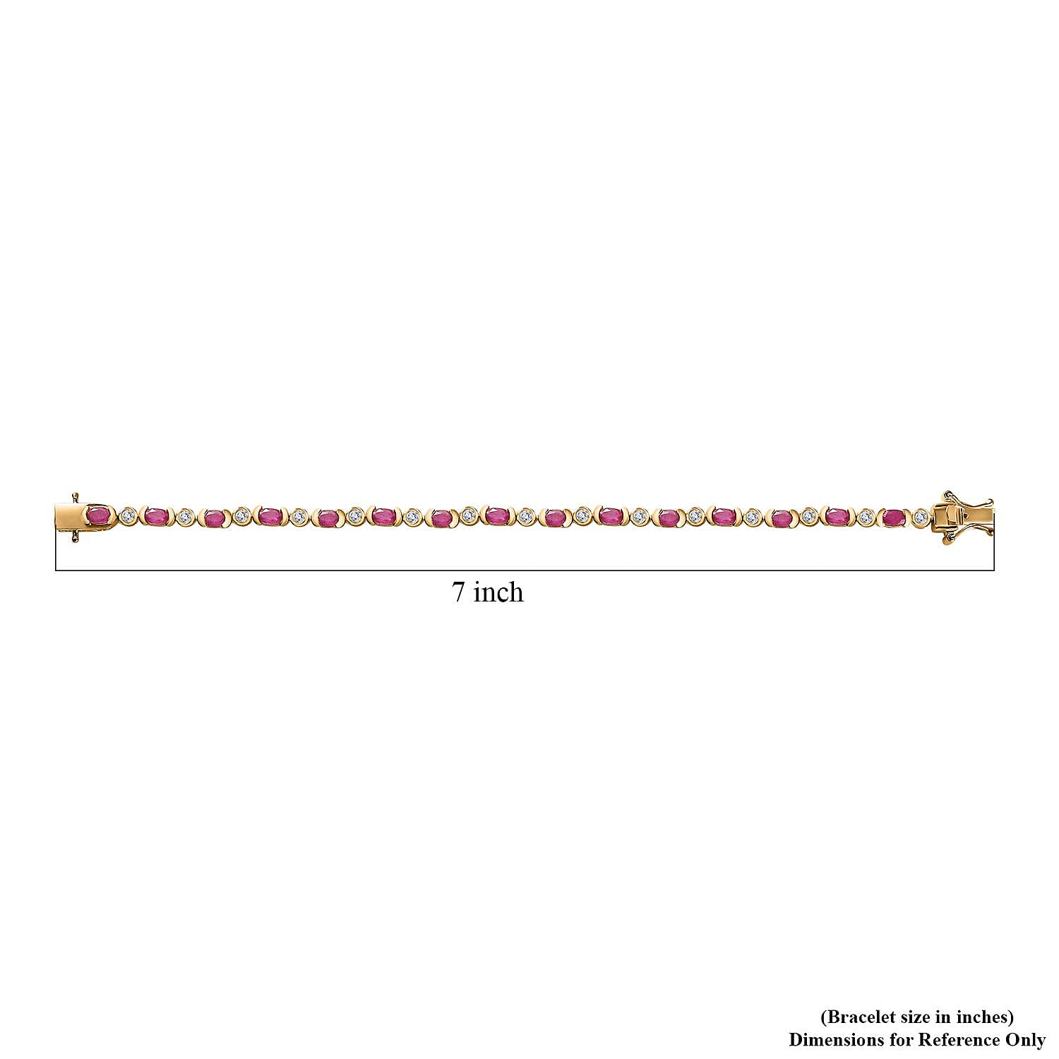 Montepuez Ruby and Moissanite Art Deco Bracelet in 18K Vermeil Yellow Gold Over Sterling Silver (6.50 In) 5.00 ctw