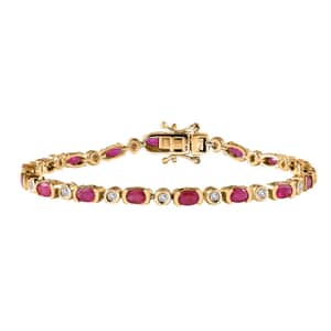 Montepuez Ruby and Moissanite Art Deco Bracelet in 18K Vermeil Yellow Gold Over Sterling Silver (7.25 In) 5.35 ctw