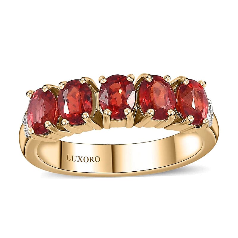 Luxoro 10K Yellow Gold AAA Red Sapphire and Diamond 5 Stone Ring (Size 4.5) 1.75 ctw