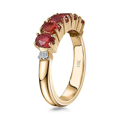 Luxoro 10K Yellow Gold AAA Red Sapphire and Diamond 5 Stone Ring (Size 4.5) 1.75 ctw
