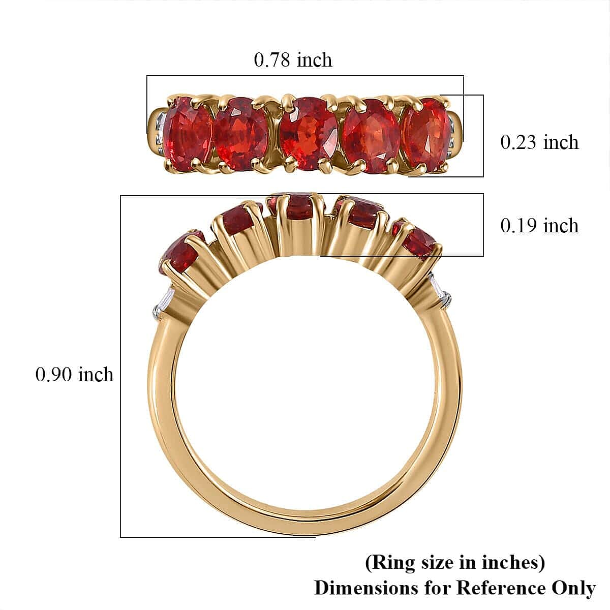 Luxoro 10K Yellow Gold AAA Red Sapphire and Diamond 5 Stone Ring (Size 4.5) 1.75 ctw