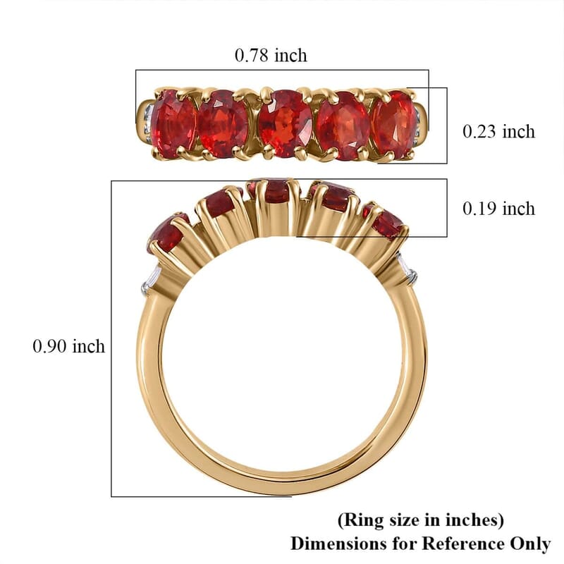 Luxoro 10K Yellow Gold AAA Red Sapphire and Diamond 5 Stone Ring (Size 4.5) 1.75 ctw