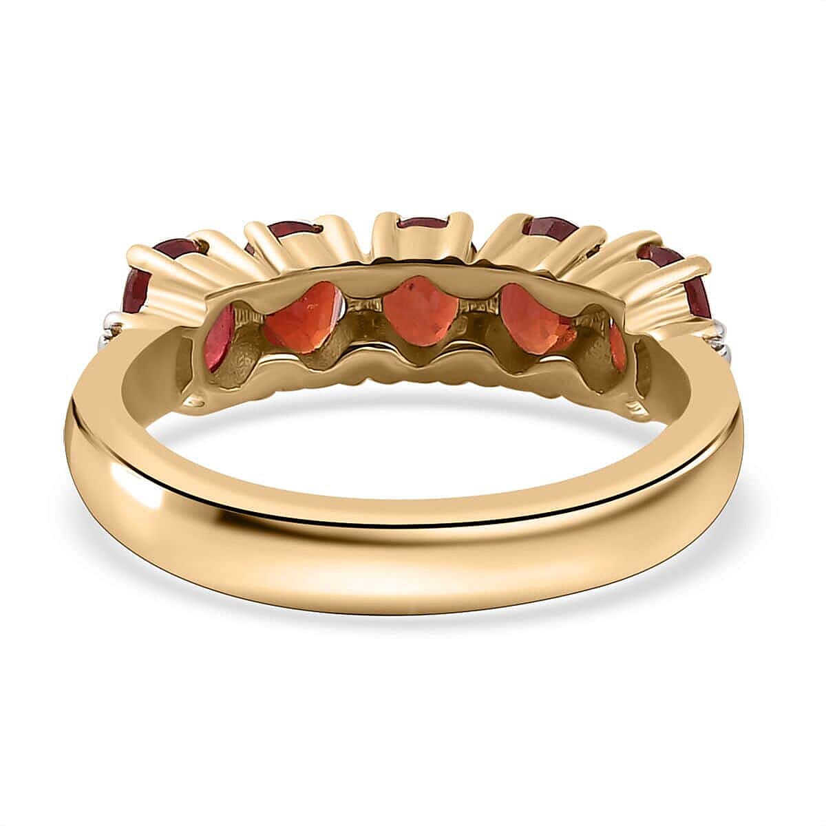 Luxoro 10K Yellow Gold AAA Red Sapphire and Diamond 5 Stone Ring (Size 5.5) 1.75 ctw image number 4