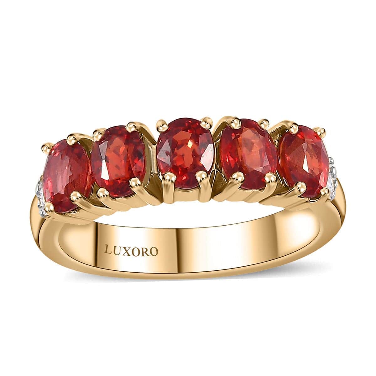 Luxoro 10K Yellow Gold AAA Red Sapphire and Diamond 5 Stone Ring (Size 7.5) 1.75 ctw image number 0