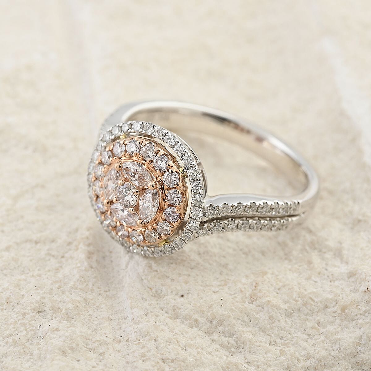 Modani Natural Pink and White Diamond 0.70 ctw Ring in 14K White Gold (Size 10.0) 4.05 Grams
