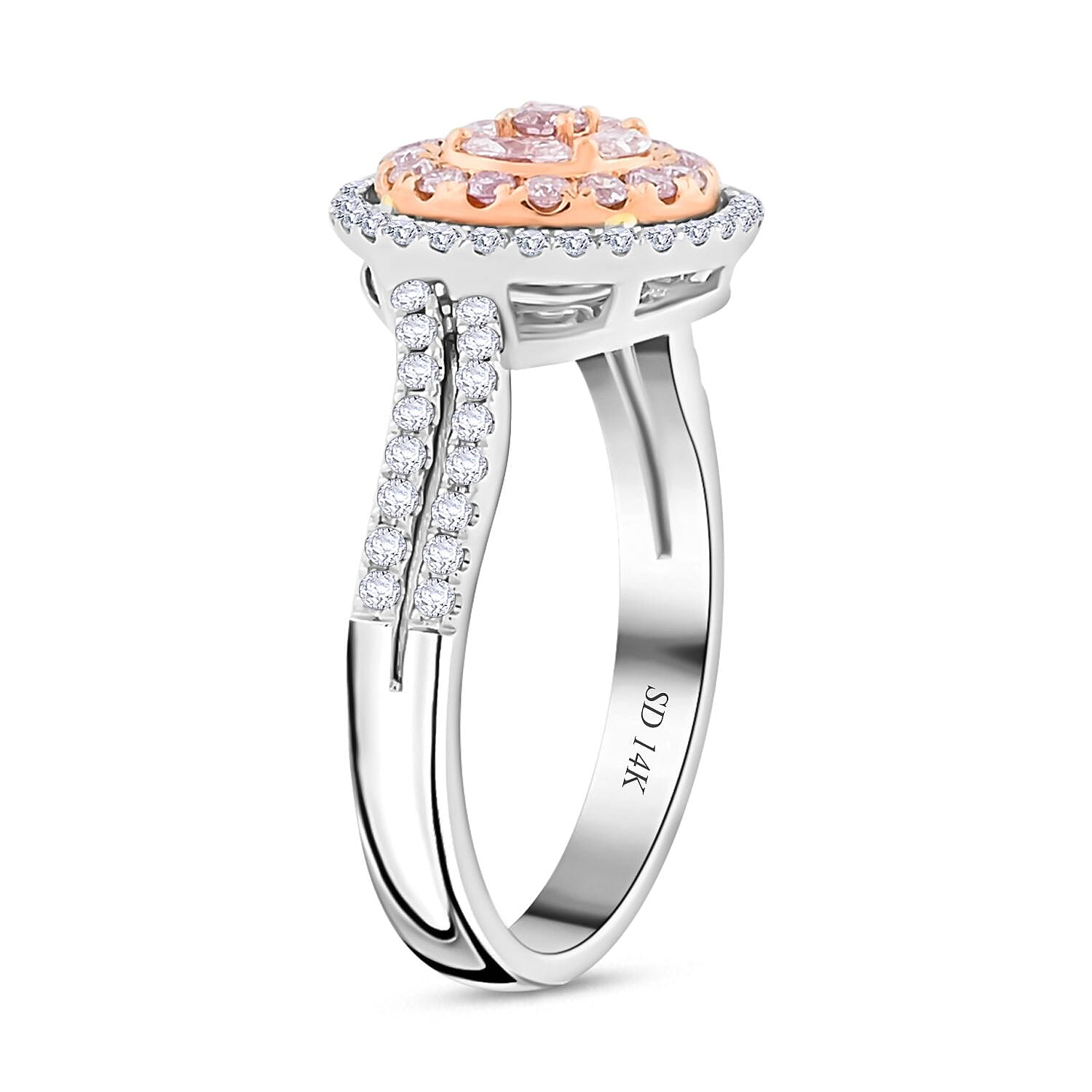 Modani Natural Pink and White Diamond 0.70 ctw Ring in 14K White Gold (Size 10.0) 4.05 Grams