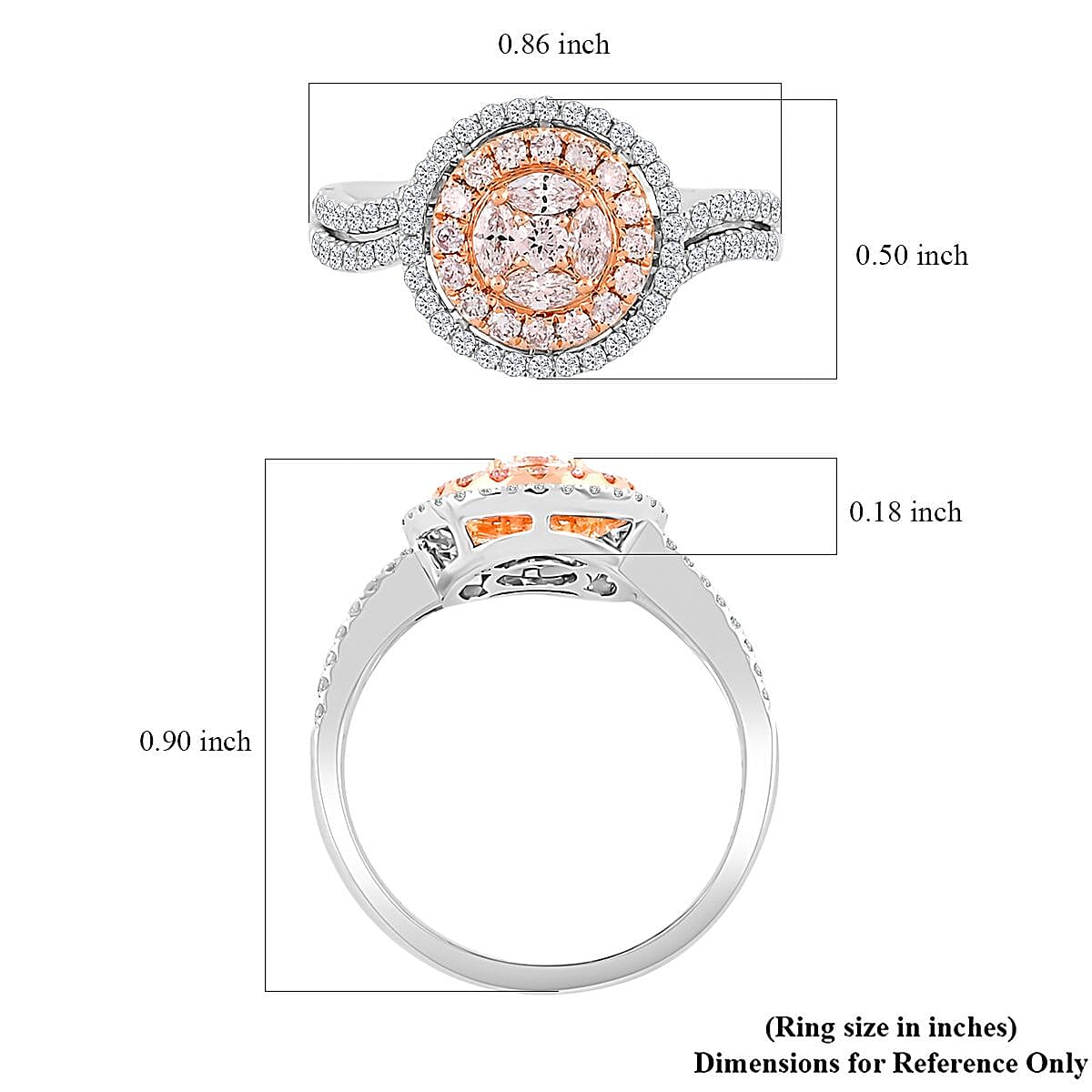 Modani Natural Pink and White Diamond 0.70 ctw Ring in 14K White Gold (Size 10.0) 4.05 Grams