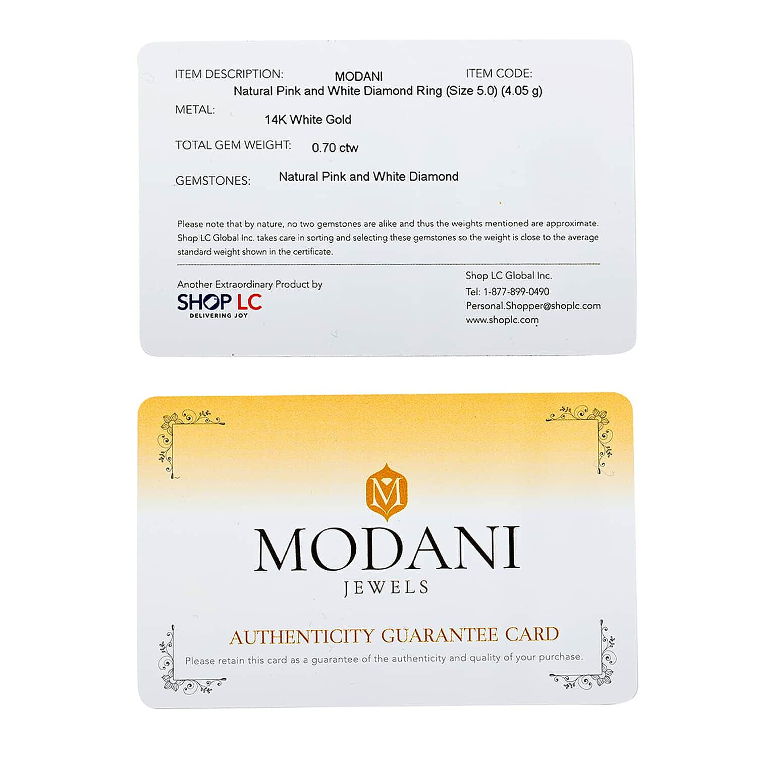 Modani Natural Pink and White Diamond 0.70 ctw Ring in 14K White Gold (Size 10.0) 4.05 Grams