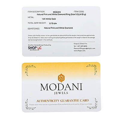 Modani Natural Pink and White Diamond 0.70 ctw Ring in 14K White Gold (Size 10.0) 4.05 Grams