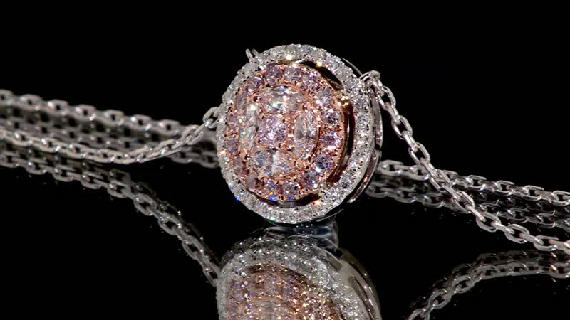 Modani 14K White Gold Natural Pink and White Diamond Necklace 18 Inches 0.60 ctw