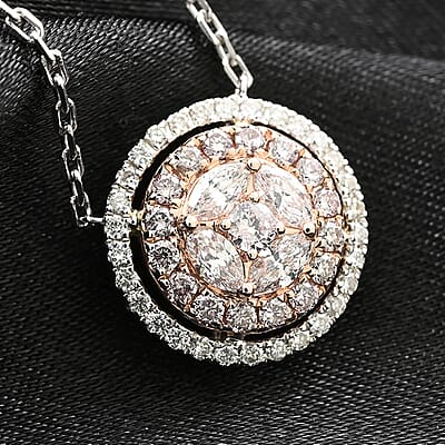Modani 14K White Gold Natural Pink and White Diamond Necklace 18 Inches 0.60 ctw