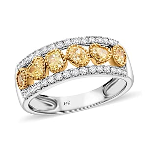 Modani Closeout Natural Yellow and White Diamond 1.00 ctw Ring in 14K White & Yellow Gold (Size 11.5)