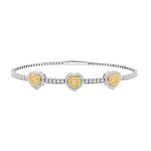 Modani 14K White Gold Natural Yellow and White Diamond Bangle Bracelet (7.00 In) 6.40 Grams 1.50 ctw