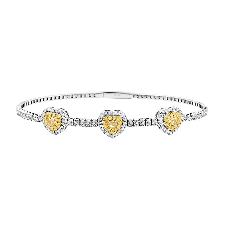 Modani 14K White Gold Natural Yellow and White Diamond Bangle Bracelet (7.00 In) 6.40 Grams 1.50 ctw