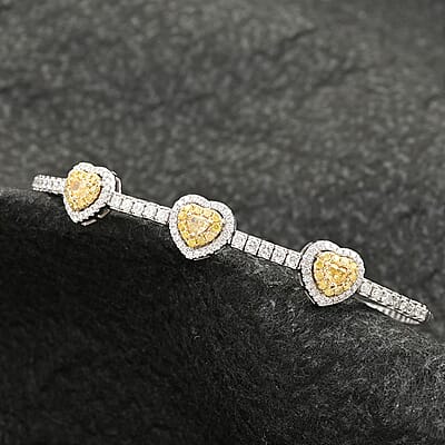 Modani 14K White Gold Natural Yellow and White Diamond Bangle Bracelet (7.00 In) 6.40 Grams 1.50 ctw