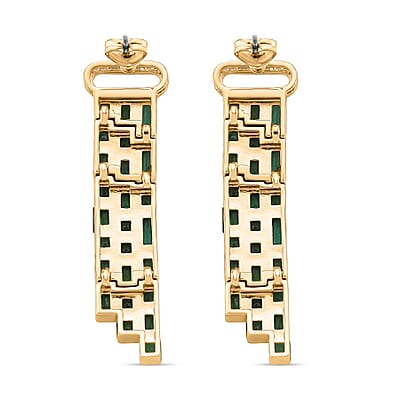 Green Glass and Simulated Diamond Earrings in Goldtone