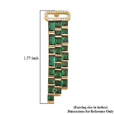 Green Glass and Simulated Diamond Earrings in Goldtone