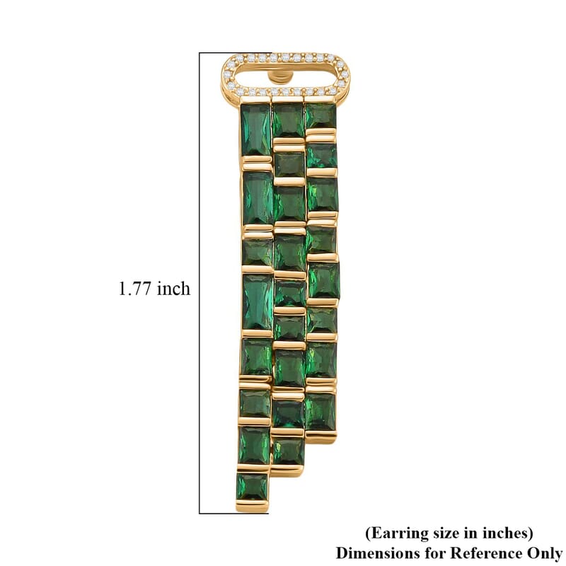 Green Glass and Simulated Diamond Earrings in Goldtone
