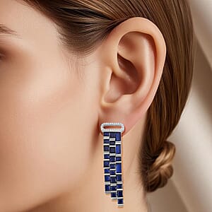 Blue Glass and Simulated Diamond Earrings in Silvertone