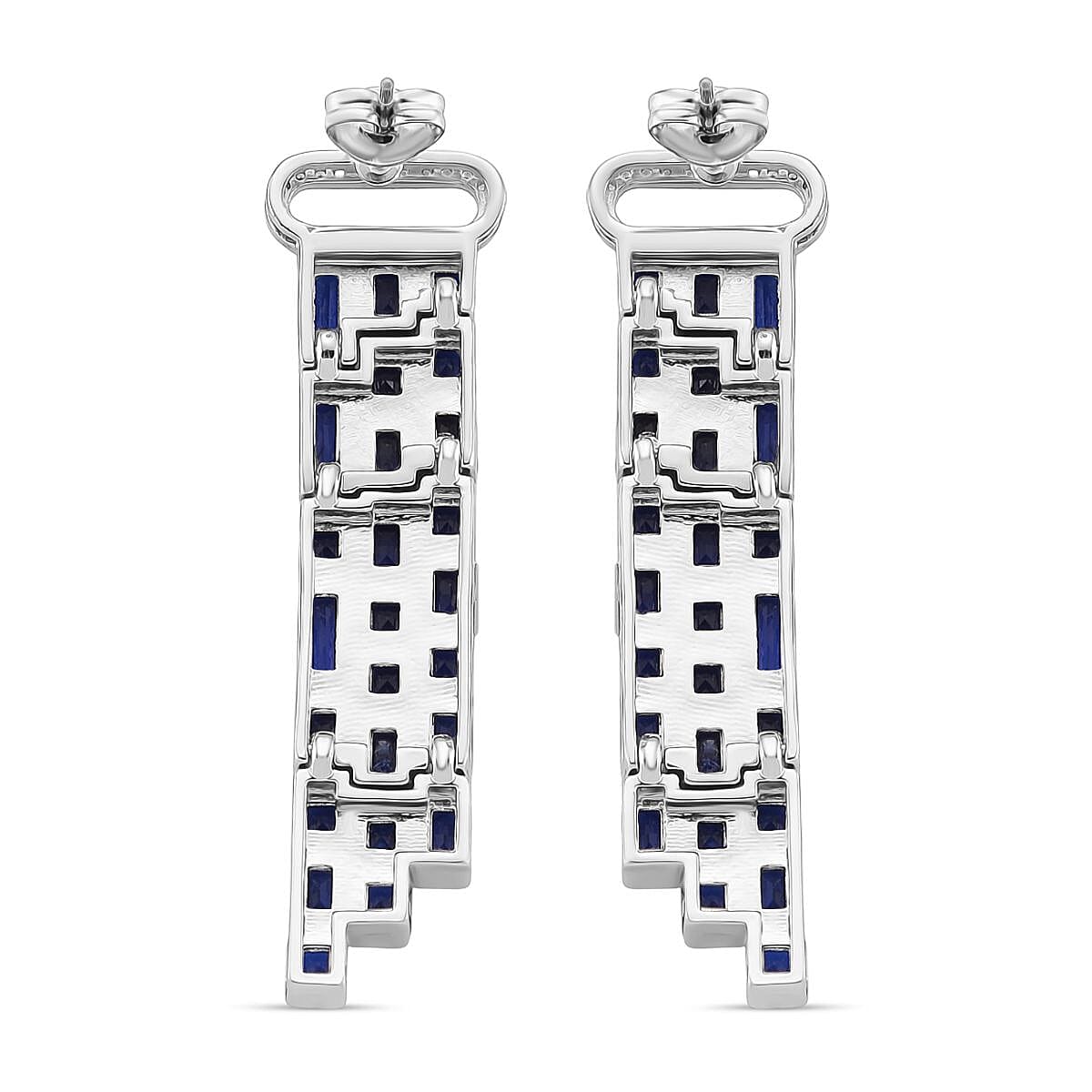 Blue Glass and Simulated Diamond Earrings in Silvertone image number 4