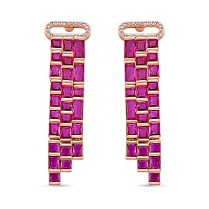Red Glass and Simulated Diamond Earrings in Rosetone