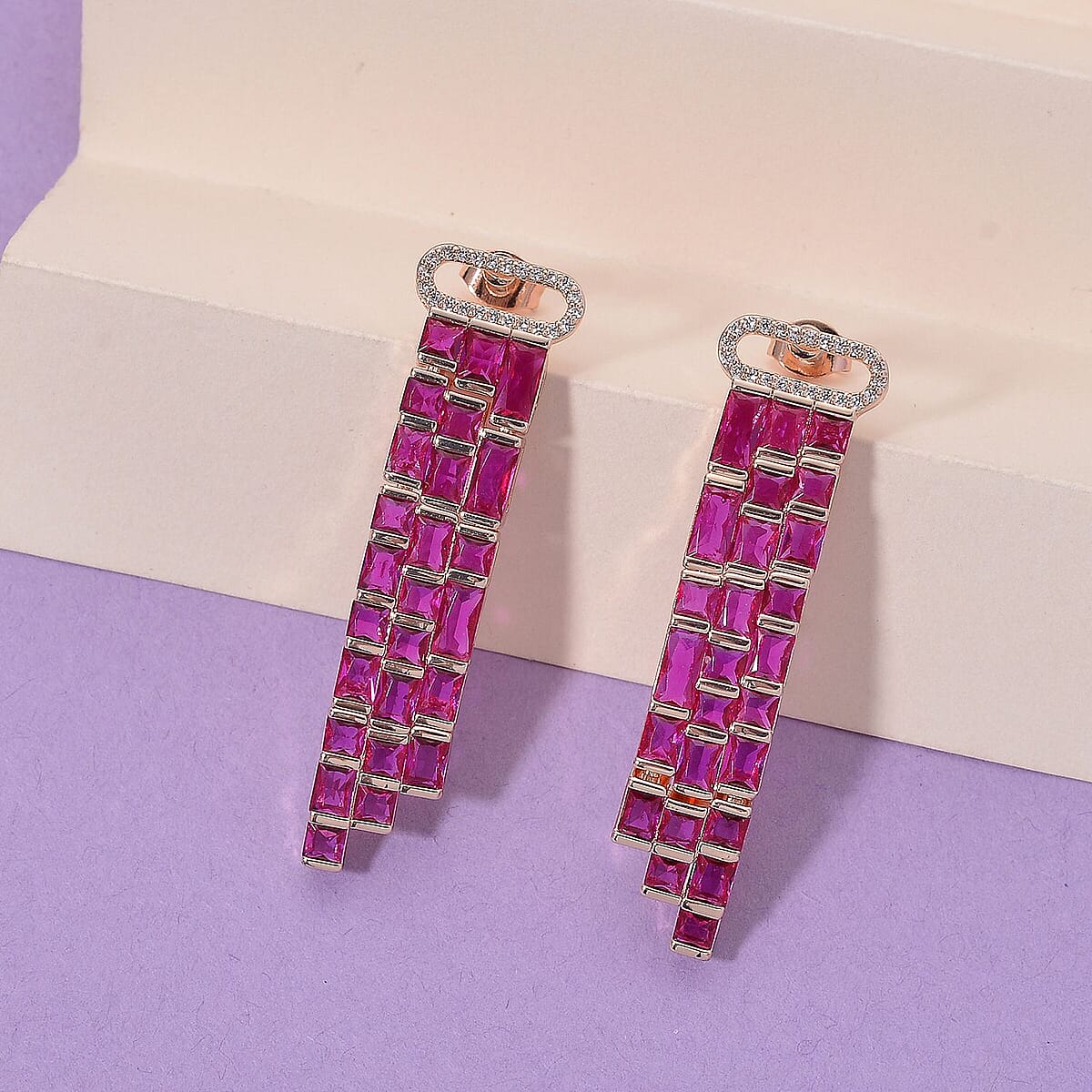Red Glass and Simulated Diamond Earrings in Rosetone image number 1