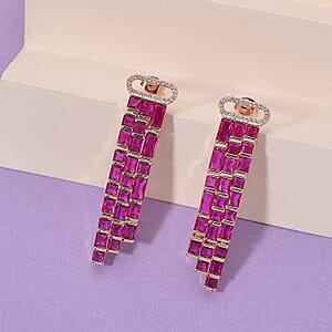 Red Glass and Simulated Diamond Earrings in Rosetone