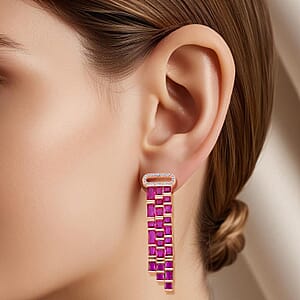 Red Glass and Simulated Diamond Earrings in Rosetone