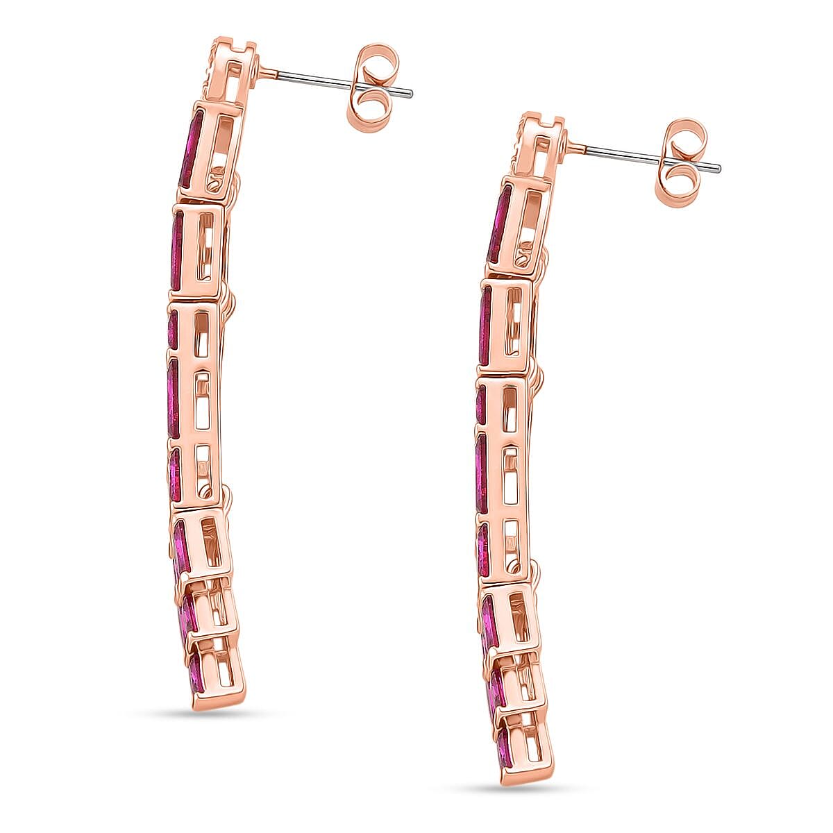 Red Glass and Simulated Diamond Earrings in Rosetone image number 3