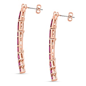 Red Glass and Simulated Diamond Earrings in Rosetone