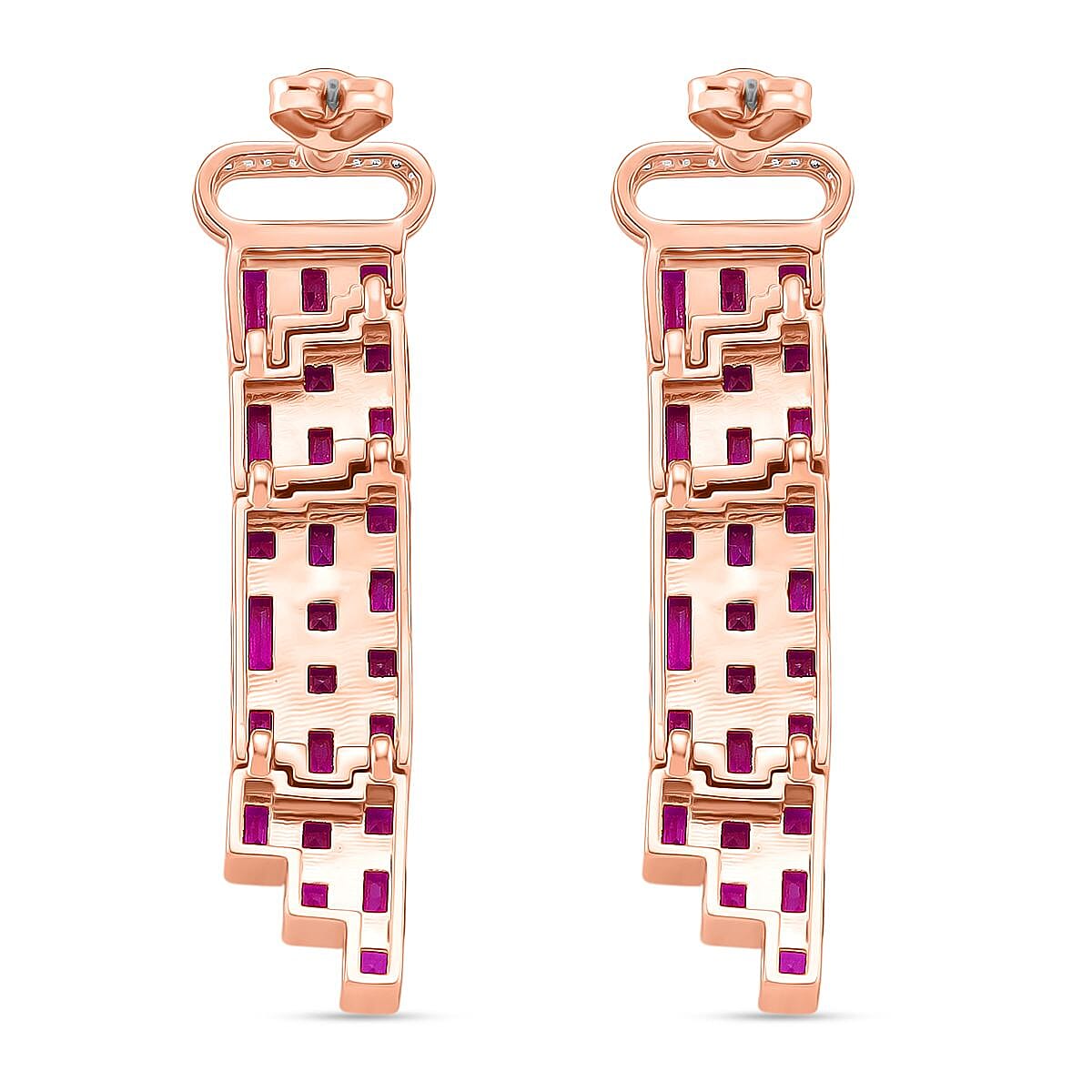 Red Glass and Simulated Diamond Earrings in Rosetone image number 4