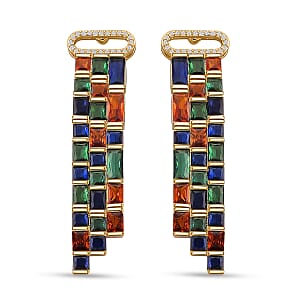 Multi Glass and Simulated Diamond Earrings in Goldtone