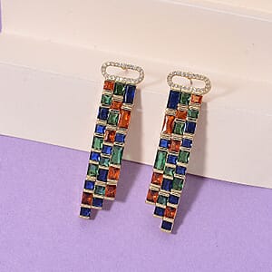 Multi Glass and Simulated Diamond Earrings in Goldtone