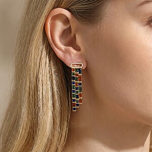 Multi Glass and Simulated Diamond Earrings in Goldtone