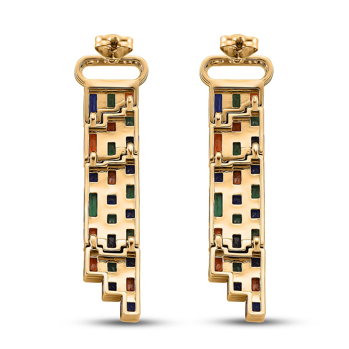 Multi Glass and Simulated Diamond Earrings in Goldtone image number 4