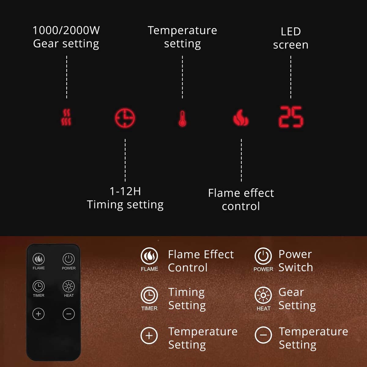 Black Electric Fireplace Stove Heater with Remote Control image number 4