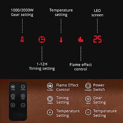 Black Electric Fireplace Stove Heater with Remote Control