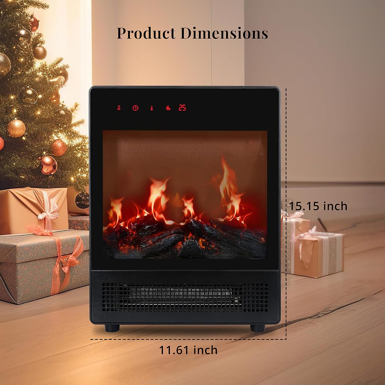 Black Electric Fireplace Stove Heater with Remote Control