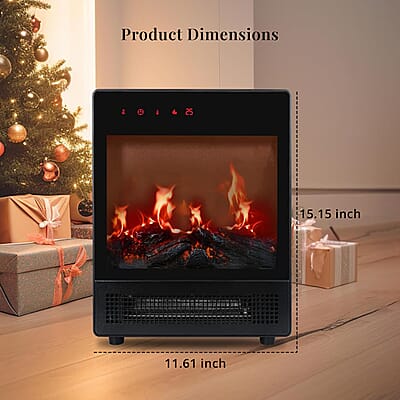 Black Electric Fireplace Stove Heater with Remote Control