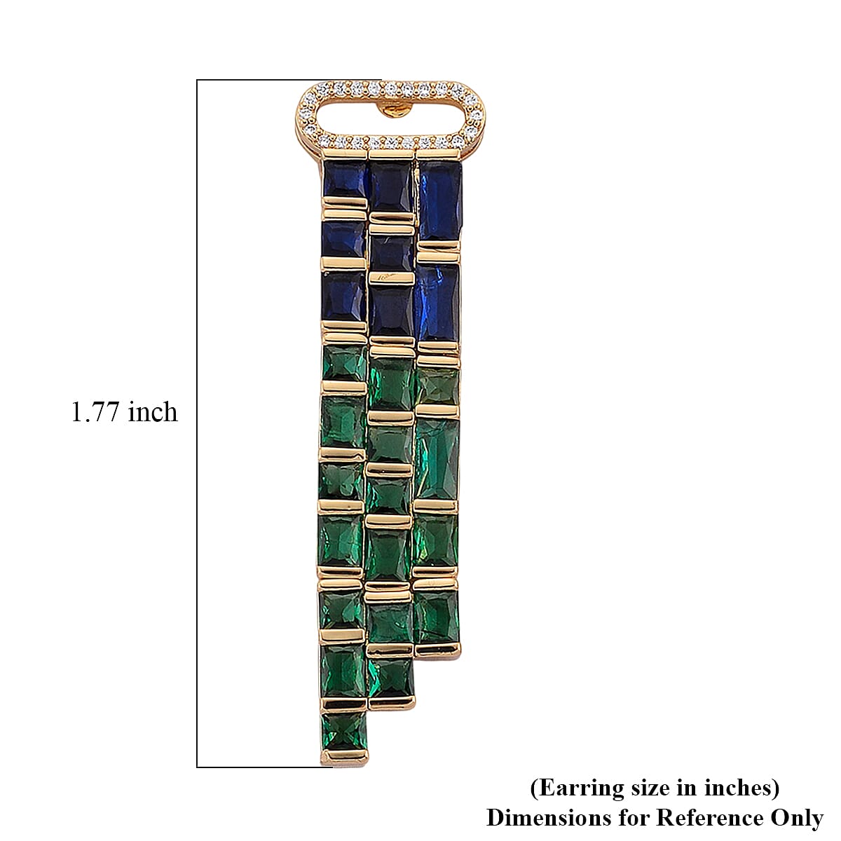 Blue and Green Glass, Simulated Diamond Earrings in Goldtone image number 5