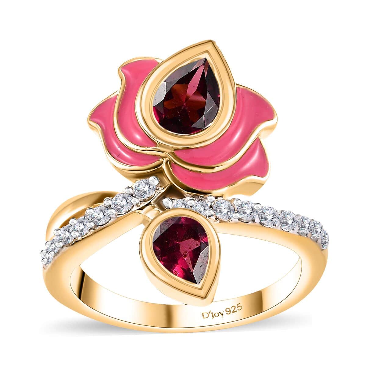 Orissa Rhodolite Garnet and White Zircon 1.40 ctw Ring in 18K Vermeil Yellow Gold Over Sterling Silver (Size 5.0) image number 0