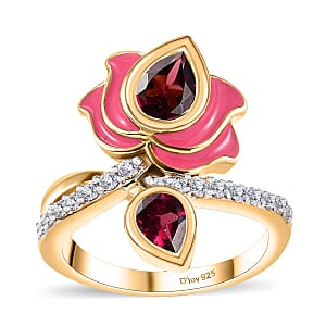 Orissa Rhodolite Garnet and White Zircon 1.40 ctw Ring in 18K Vermeil Yellow Gold Over Sterling Silver (Size 5.0)