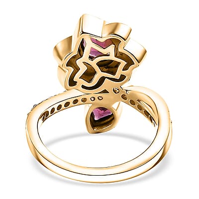 Orissa Rhodolite Garnet and White Zircon 1.40 ctw Ring in 18K Vermeil Yellow Gold Over Sterling Silver (Size 5.0)