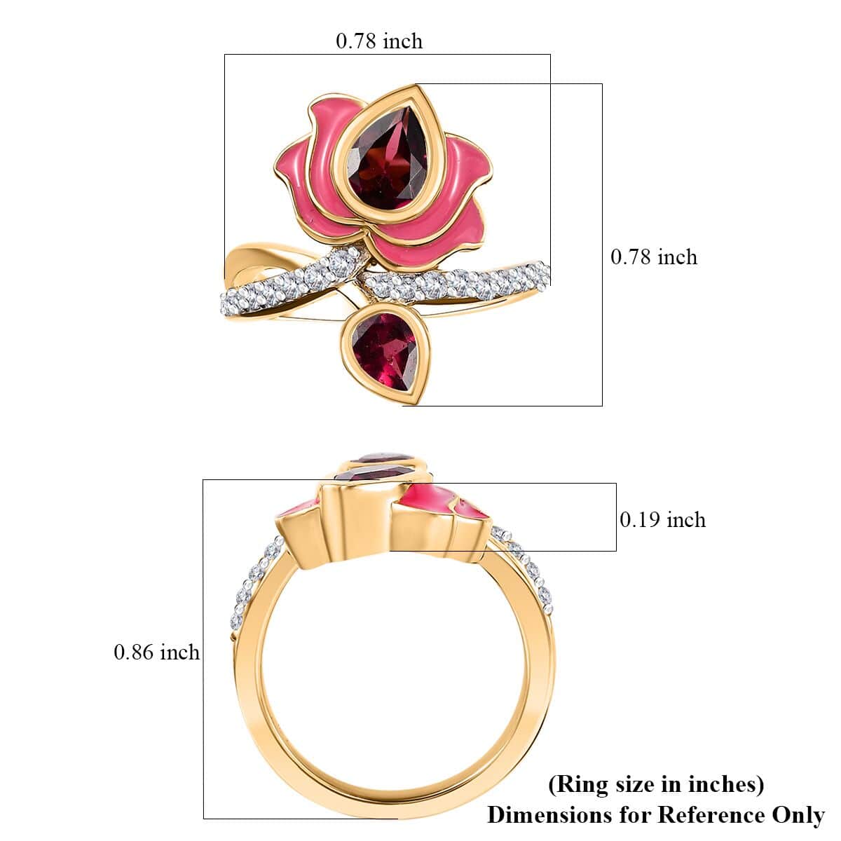 Orissa Rhodolite Garnet and White Zircon 1.40 ctw Ring in 18K Vermeil Yellow Gold Over Sterling Silver (Size 5.0) image number 5