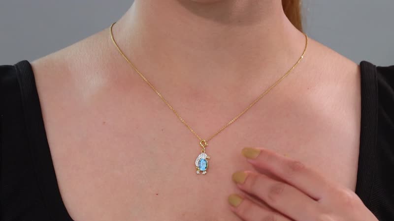Blue Topaz, White Zircon Penguin Charm in 18K Vermeil YG Over Sterling Silver 1.80 ctw