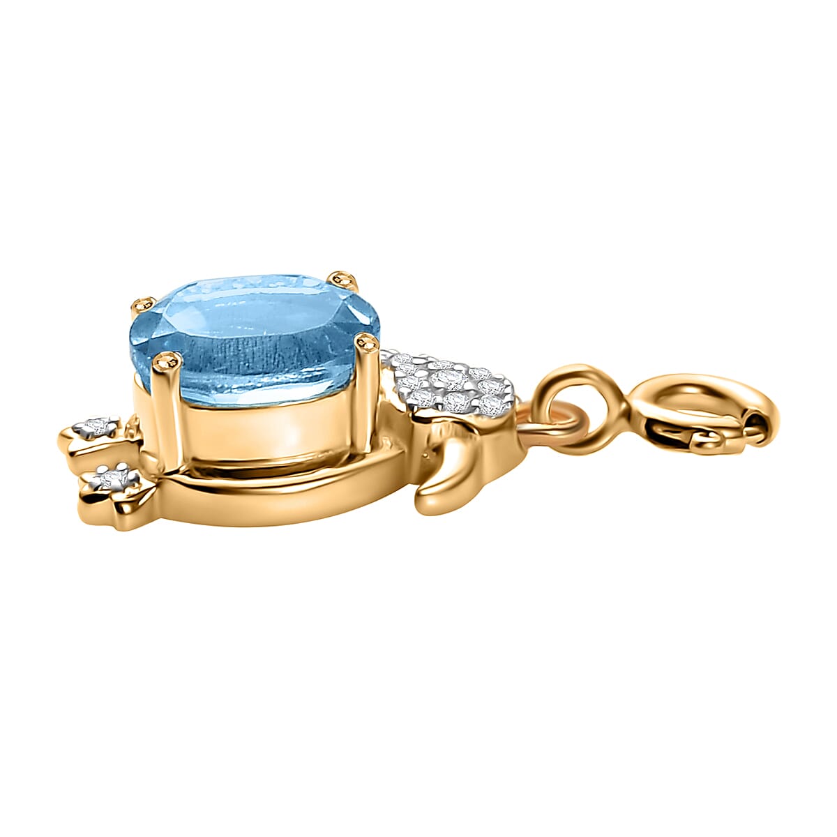 Blue Topaz and White Zircon 1.80 ctw Penguin Charm in 18K Vermeil Yellow Gold Over Sterling Silver