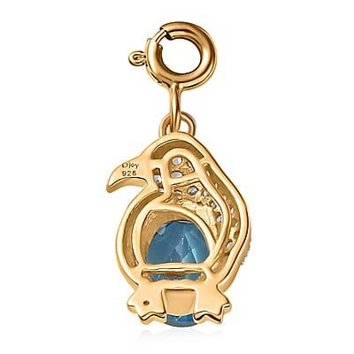 Blue Topaz and White Zircon 1.80 ctw Penguin Charm in 18K Vermeil Yellow Gold Over Sterling Silver
