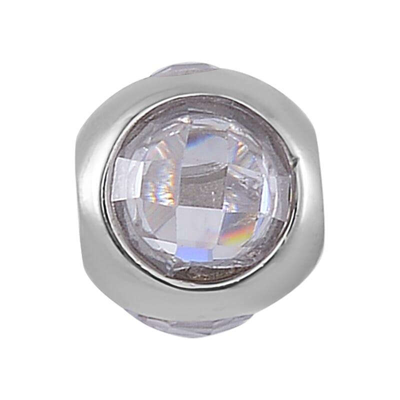 Simulated Diamond Rhinestone Charm in Rhodium Over Sterling Silver 2.10 ctw